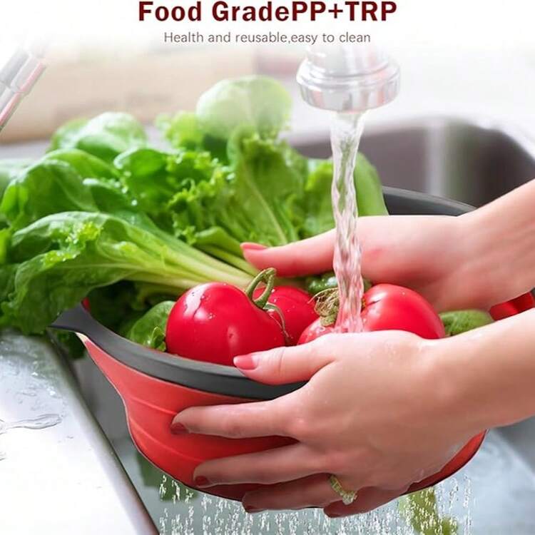 2pcs Collapsible Silicone Colander (Red) - Easy Storage, Ideal For Draining Pasta, Veggies & Fruits, Also Works As A Fruit/Berry Bowl, Must-Have For Campers - Nhiều màu - Xem 5