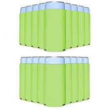 PartyPrints 25 Pack Neon Green Blank Slim Can Cooler Sleeves | Plain Seltzer Customizable Bulk Coolers For Beer Bottles & 12oz Tall Cans | Skinny Collapsible Drink Insulated Sleeve - 螢光綠 - 查看 2
