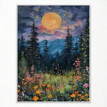 Yuaruo Arte de Pared en Lienzo Vintage Luna Llena Sobre las Flores Silvestres, Impresión de Arteístico de Bosque de Medianoche, Pintura al Óleo de Flores y Árboles Retro, Paisaje de Bosque Oscuro sin Marco, Cuadros Decorativos para Sala, Póster, con Marco, Pósters, Cuadros para la Pared, Marcos para Cuadros, Cuadro, Virgen de Guadalupe, Salas - transparente - Ver 1
