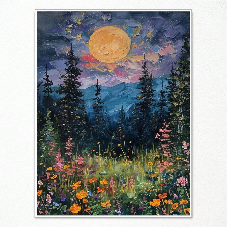 Yuaruo Arte de Pared en Lienzo Vintage Luna Llena Sobre las Flores Silvestres, Impresión de Arteístico de Bosque de Medianoche, Pintura al Óleo de Flores y Árboles Retro, Paisaje de Bosque Oscuro sin Marco, Cuadros Decorativos para Sala, Póster, con Marco, Pósters, Cuadros para la Pared, Marcos para Cuadros, Cuadro, Virgen de Guadalupe, Salas - transparente - Ver 1