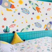 Cosmic Space Rockets Wall Stickers Galaxy Astronaut Planet Stars Space Objects Wall Decals For Bedroom Playroom Bathroom Home Wall Decor - Multicolor - View 3