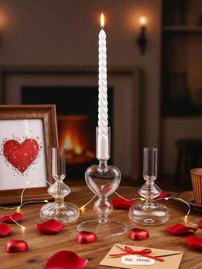 1pc Minimalist European Style Crystal Glass Candle Holder, Heart & Sphere Shape Home Decor Candle Stand, Suitable For Home, Hotel, Wedding Table Decoration