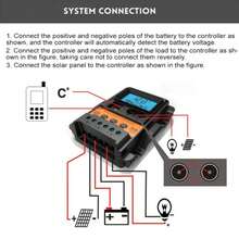 Dual USB Solar Charge Controller With LCD Display - Adjustable 3-Stage Charging, 12V/24V Auto Detection, Overload Protection - Black - View 7