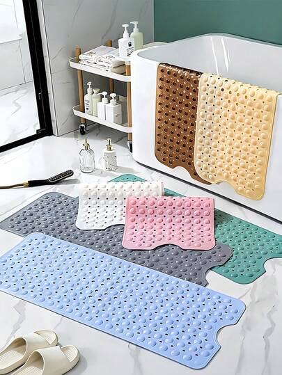 Alfombra de baño extra larga con ventosas, antideslizante y lavable, hecha de material de PVC, inodoro, adecuada para el hogar, el hotel y los viajes en automóvil, unisex, se puede usar para masaje de pies en la bañera, con orificios de drenaje, disponible en varios colores, accesorio y decoración ideal para el baño en otoño y la temporada de regreso a clases