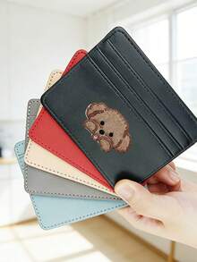 Pu Multi-Card Holder,With Hedgehog, Dog, Cat Embroidery Patchwork,Slim Wallet, Card Wallet,Everyday Card Storage, Stylish Accessory,Compact Organizer,Compatible With Id Badges, Credit Cards, For Office, Meetings, Events,Perfect Gift For Back-To-School Season, Summer,New Year,Ramadan, Eid, Valentine's Day, Christmas, Or Thanksgiving. - Multicolor - View 6