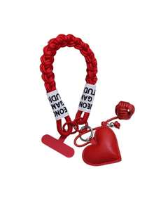 1pc Red Heart-Shaped Phone Lanyard, Festive Phone Charm Strap Gift For Girlfriend, Friends On Valentine's Day - Multicolor - View 2
