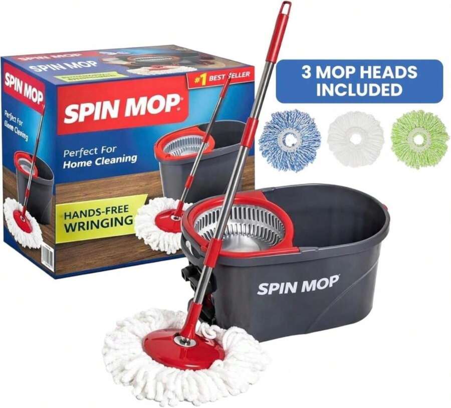 SIMPLI-MAGIC 79349 Spin Mop Cleaning System With 3 Microfiber Mop Heads, Red_GRAY,Red_Black - ColorA - 查看 1
