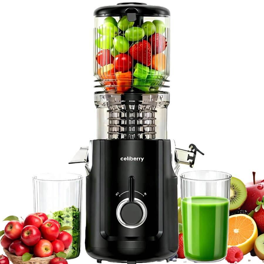 celiberry Cold Press Juicer Machines, Slow Masticating Juicer With Large Feed Chute For Whole Fruits & Vegetables, Easy To Clean, 300W Multi-Function Blender For Kitchen, 99% High Juice Yield, Quiet Juicer Extractor,  Anti-Clog, Idea Gifts For Holiday