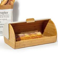 Brotkasten Metall Holz,  Brot Aufbewahrungsbox groß, Brotkorb mit Deckel, Bread Box Küche, Brotbeutel - Beige - Übersicht 5