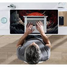 Alfombrilla de ratón grande con diseño de flores de cerezo rosa de 14x24 pulgadas, disponible en múltiples diseños, estética de anime pastel, alfombrilla de escritorio para teclado, gran alfombrilla de juego, accesorios de escritorio extendidos para decoración de oficina para mujeres - Sol rojo - Ver 6