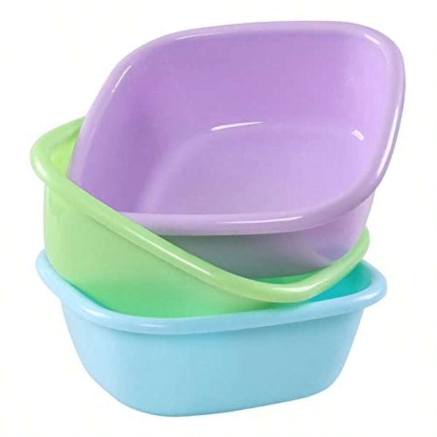 8L Square Plastic Washing Up Bowls Colored Small Wash Bowl Basin Set Of 3 - WhiteGreenOrLightBlue - View 1
