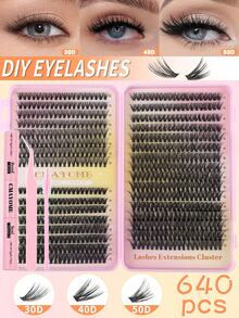 640/560PCS Cluster False Eyelashes, Single Eyelash Extension, D-Curl, 10-16mm DIY Eyelash Cluster, 10D+20D/30D+40D+50D/60D+80D+100D Waterproof False Eyelash Set, Super Thick, Makes Eyes Bigger, Easily Creates Natural Eye Makeup, Reusable, Suitable For Beginners, Weddings, Dates, Parties, Holidays, Perfect As A Gift Eyelash Set, Includes Eyelash Glue And Eyelashes, Easy-To-Use Eyelashes, Eyelash Cluster, Single Eyelash, False Eyelashes - Multicolor - View 19