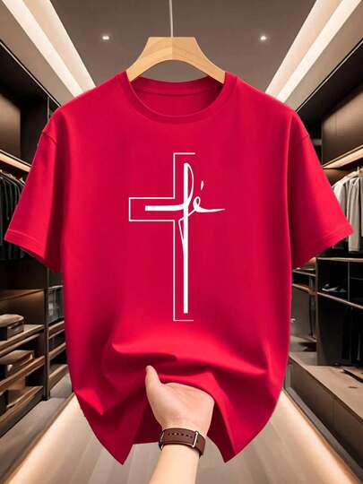Camiseta de Secado Rápido con Gráfico de Cruz Audaz, Tela Suave y Transpirable, Ajuste Regular, Camiseta Casual Cristiana en Negro Elegante, -Top Unisex para Verano