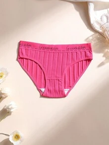 5件組女款純棉三角低腰無痕內褲，字母腰帶設計，舒適透氣運動內著 - 彩色 - 查看 4