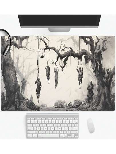 1pc Gothic Death Tree & Skull Large Gaming Desk Mat - Dark Fantasy Horror Theme, Black & White Gothic Art Design, Non-Slip Rubber Base, Smooth Surface Keyboard Mouse Pad For PC, Office, Home, Black Aesthetic Computer Accessory