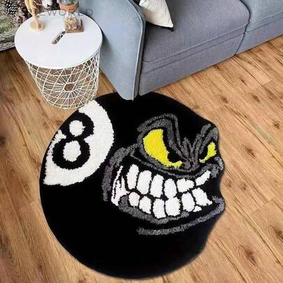 1pc Fashionable & Fun Black Billiard Monster Shape Mat, Soft Non-Slip Washable Pad For Indoor Room Bedroom Sofa, Suitable As Gift For Stylish Billiard Lover, Spring/Summer