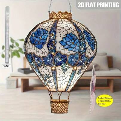 2D Flat - Hot Air Balloon Sun Catcher, Acrylic Pendant, Acrylic Decor, Joke Decor, Window Art Decor, Room Decor, Bedroom Decor, Living Room Decor, Porch Decor, Home Gift, 11 Holiday Use Items, No Electricity Required