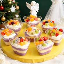 50/100 chiếc bát nhựa tam giác tái sử dụng đựng bánh cupcake và tráng miệng - Thích hợp cho đám cưới, kem, salad - Bát tam giác thanh lịch cho tiệc trà chiều, cốc tráng miệng tam giác nhỏ, bát khai vị trong suốt - Hoàn hảo để phục vụ kem, đĩa trái cây và lý tưởng cho các bữa tiệc, Giáng sinh, Halloween. - trong suốt - Xem 7