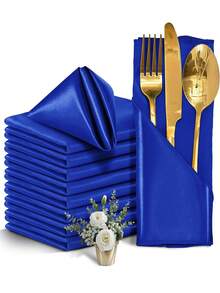 4pcs/6pcs/12pcs Elegant Royal Blue Soft Satin Napkins, Smooth Dining Table Napkins For Wedding, Home, Kitchen, Hotel, Party, Birthday Decoration - Royal Blue - View 1