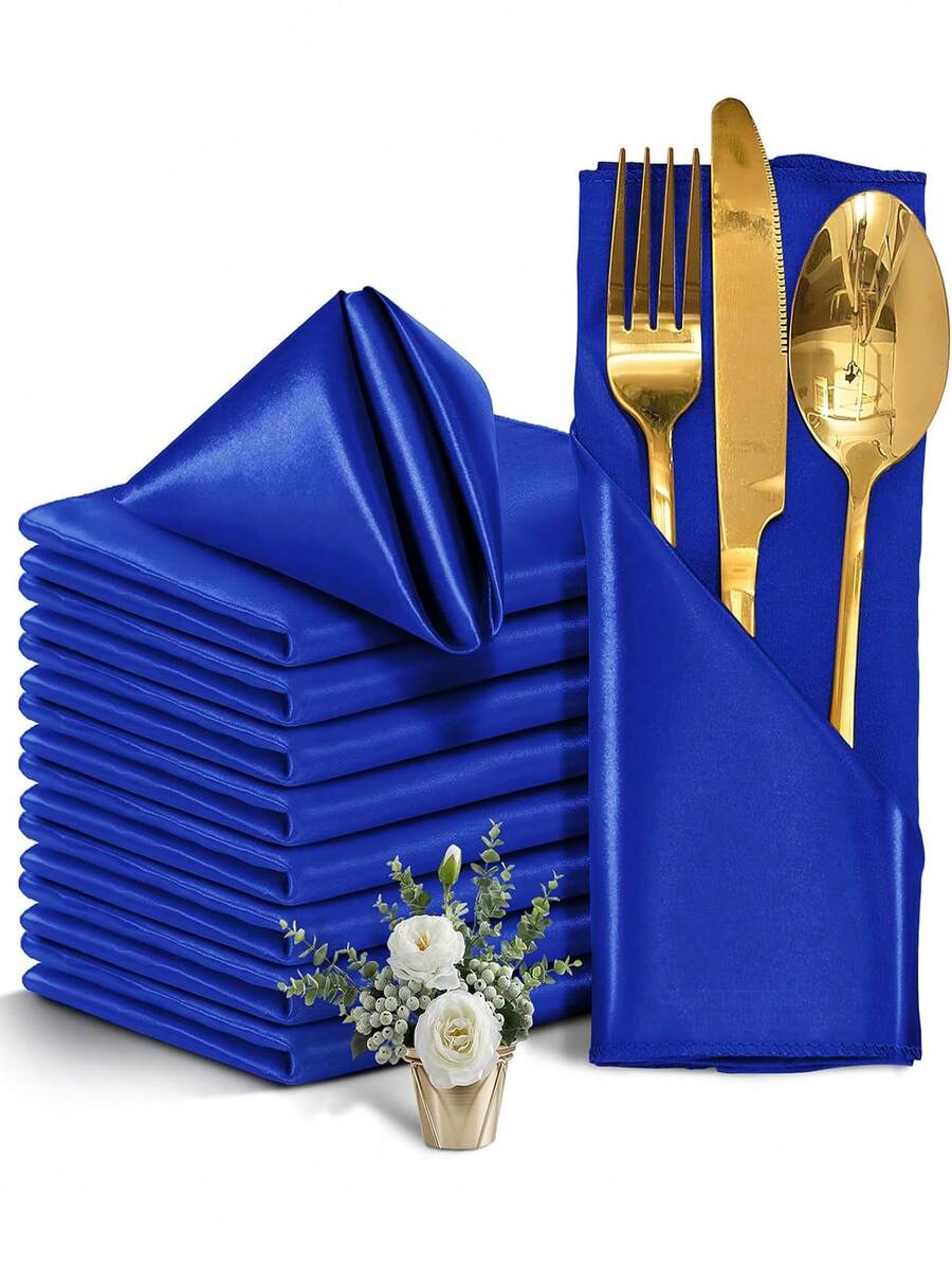 4pcs/6pcs/12pcs Elegant Royal Blue Soft Satin Napkins, Smooth Dining Table Napkins For Wedding, Home, Kitchen, Hotel, Party, Birthday Decoration - Royal Blue - View 1
