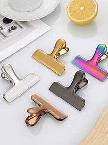 1pc Luxury Gold Seal Clip, Stainless Steel Clip, Suitable For Food, Bills, Office Documents, Stationery, Back To School Supplies - Gold - View 2