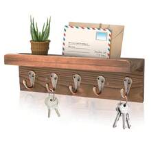 5钩木质钥匙邮件收纳架，壁挂式设计，适用于玄关、走廊、厨房、农舍风格 - 5 Hooks - 查看 12