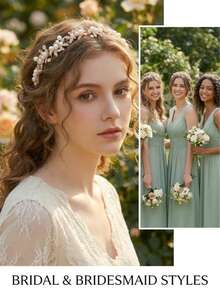 1pc Gold Crystal Leaf & Faux Pearl Decor Headband, Bohemian Style Bridal Wedding Headpiece - Gold - View 4