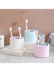 Toothbrush Holder, Desktop Toothbrush & Toothpaste Storage Rack, Suitable For Bathroom, Home, Decoration For Autumn, Back To School - White - View 3