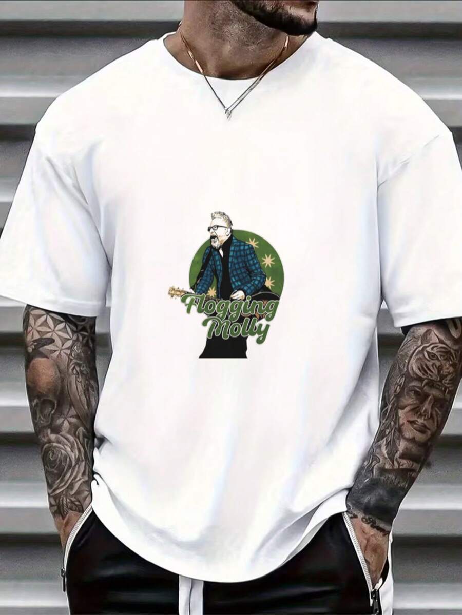 Essential White Cotton T-Shirt With Flogging Molly Pattern - White - View 1