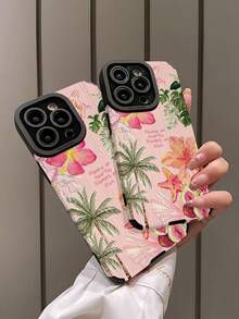 1pc Summer Coconut Tree Pattern Vertical Faux Leather Anti-Fall Anti-Fingerprint Shockproof Phone Case Compatible With Apple And Models - Multicolor - View 5