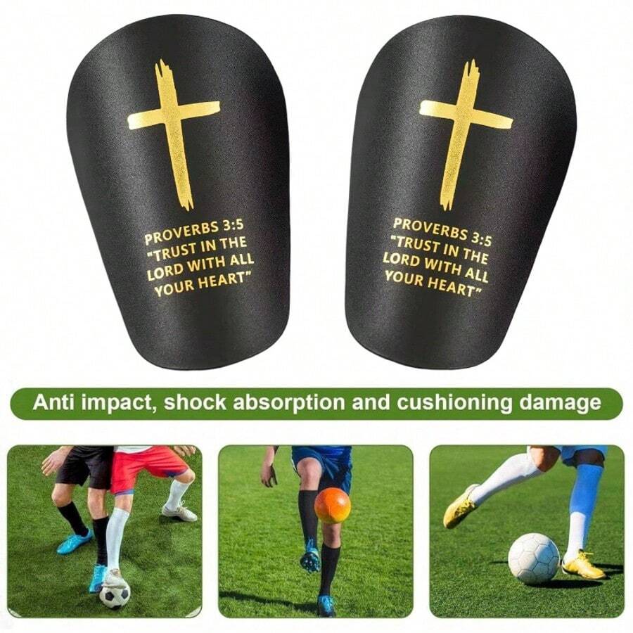 1 Pasang Pelindung Tulang Kering Mini Sepak Bola, Pola Salib Emas, Perlengkapan Pelindung Olahraga Tebal Unisex, Tahan Lama, Anti Benturan, Desain Pas di Betis, Cocok untuk Semua Musim - Salib Emas - View 1