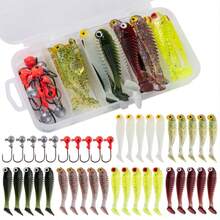 40pcs/Box Soft Fishing Lure Set, Silicone Lure, Artificial Bait Worm With Crank Lead Head Hook, Fishing Accessories - Multicolor - View 1