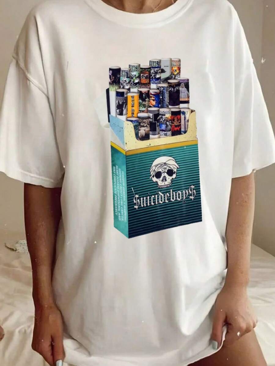 Uicideboy Cigarette Box Print T-Shirt-2 (2) - White - View 1