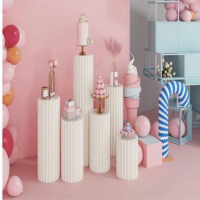 3/4pcs Portable Reusable Cardboard Base Stand, Foldable Column Stand, Wedding Prop, Floor Display Column, DIY Base Box With Round Top Foldable Paper Tube Column Base, Wedding, Birthday Cake Flower Stand, Holiday Party, Outdoor Party, Home Decor, Room Decor, Graduation Back To School Supplies