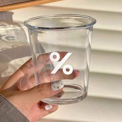 1pc Percentage Mark Mug - Heat-Resistant Modern Minimalist Glass Cup, Approx. 4 Inches Tall, Ideal For Holding Coffee, Juice, Milk And Other Beverages, Suitable For Living Room, Bedroom, Dining Room, Perfect Gift, Coffee Bar Accessory