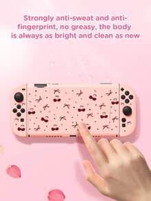 1个粉色爱心樱桃图案保护壳/保护套，兼容Switch 2 (2025)、Switch NS、Switch OLED、Switch Lite，Switch 2/Switch配件，全套包含收纳袋，Switch玩家的最佳礼物 - 彩色 - View 5