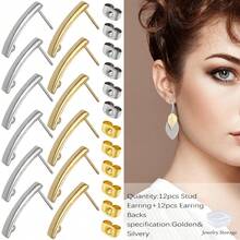 KMEOSCH 20pcs-24pcs Stainless Steel Geometric Curved Bar Stud Earrings With Hoop Rings And Ear Nuts, DIY Ear Jewelry Components For Jewelry Making - Carrying Pole Earrings - View 8