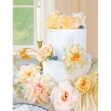 [Free Shipping]Artificial Flowers For Home Decorations: Champagne Silk Fake Flowers Bulk Boxed Set, Peony Roses Bouquets With Stems For Table Centerpiece, DIY Wedding, Bridal Shower, Tea Party. - 香檳色 - 查看 4
