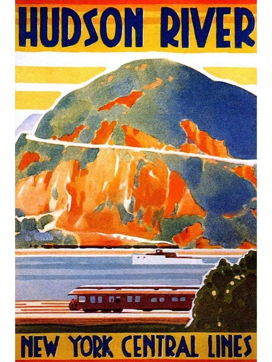 New York River Central Lines Train Railroad Valley River Vintage Illustration Travel Cool Wall Art Print Poster xcuadros decorativos para sala,poster,con marco,posters,cuadros para la pared ,marcos para cuadros,cuadro,virgen de guadalupe,salas - transparente - Ver 1