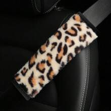 2pcs/1pc Artificial Leopard Print Plush, Comfortable And Delicate, Car Shoulder Protector, Seat Belt Decoration