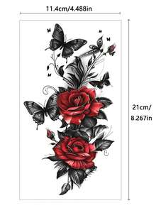 3 Colorful Flower Butterfly Temporary Tattoos For Women Long-Lasting Realistic Waterproof Fake Tattoos Arm Legs Chest Body Art Sketch Tattoo Stickers - Multicolor - View 6