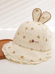 1pc Baby Girl Sun Hat, Thin Spring/Autumn Princess Style Wide Brim UV Protection Baseball Cap, Suitable For Outdoor Activities, Fits 6-24 Months - Bunny-patterned Sun Hat - View 7