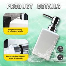 Square Ceramic Hand Soap Dispenser Shampoo Lotion Bottle Soap Dispenser Bottle With Soap Dispenser Pump For Bathroom Kitchen,2PCS - 白色-2PCS - 查看 5