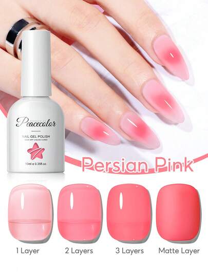 peacecolor 1 st 10 ml rosa kristallklart gelégellack, glasflaska halvtransparent gelnagellack, långvarigt gellack för kvinnor nagelkonstsalong gör-det-själv-presenter