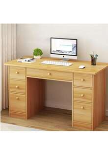 Escritorio Con 7 Cajones Baal Melamina De 140x50x75cm,Escritorio Minimalista, Fácil Armado, con Estructura Resistente - Marrón claro - Ver 3