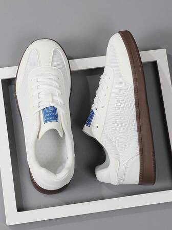 4 temporadas Zapatos casuales estilo retro alemán, talla grande para hombres 46, zapatillas ligeras de suela blanda, puntera redonda blanca con cordones, zapatos planos cómodos