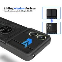 For Case MOTO G06 4G Case, With 360° Holder, Built In Slide Camera Lens Cover, Heavy-Duty Double-Layer Shockproof Protective Phone Case - Red - View 9