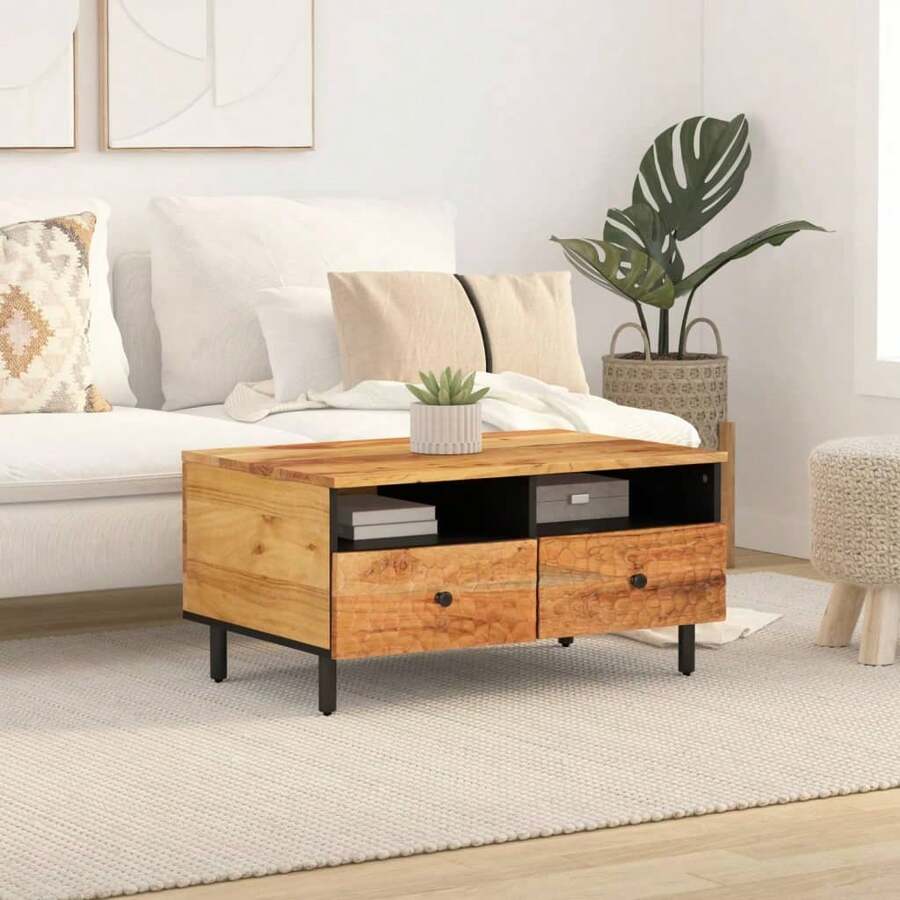 vidaXL Tavolo basso 80x54x40 cm legno massiccio d'acacia - Castano - Visualizzare 1