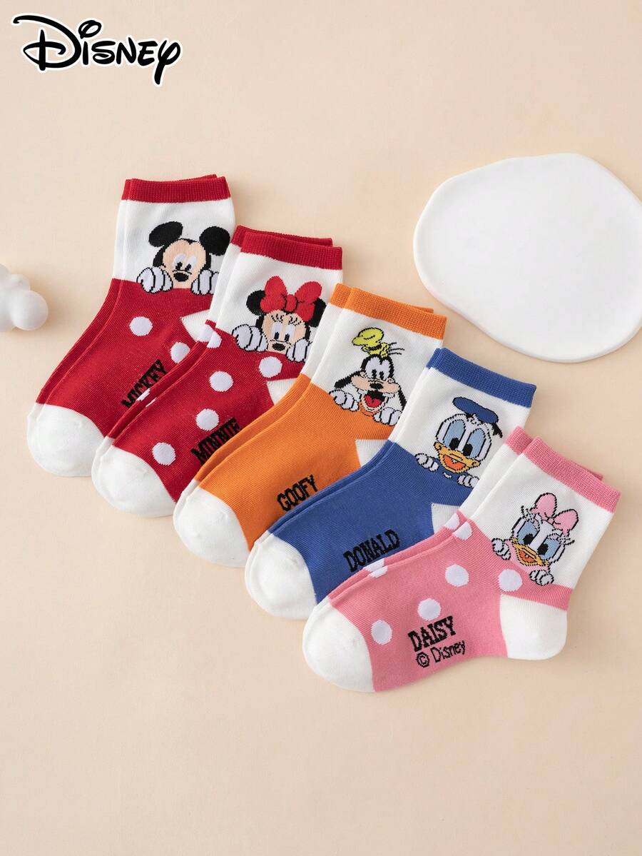 Disney Bộ 5 đôi tất thể thao họa tiết chấm bi hình chuột Mickey, chuột Minnie, vịt Daisy, thích hợp cho mọi mùa, cỡ châu Âu và Mỹ, thoải mái, thoáng khí, màu sắc tươi sáng, phù hợp mặc hàng ngày, chất liệu cao cấp, không gây bí bách. - Nhiều màu - Xem 1