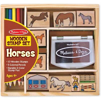 & Doug Set de Sellos y Actividades Establo de Caballos, Juguete de Madera, Artes y Manualidades (10 Sellos, 5 Lápices de Colores, Almohadilla de Tinta de 2 Colores),37856739